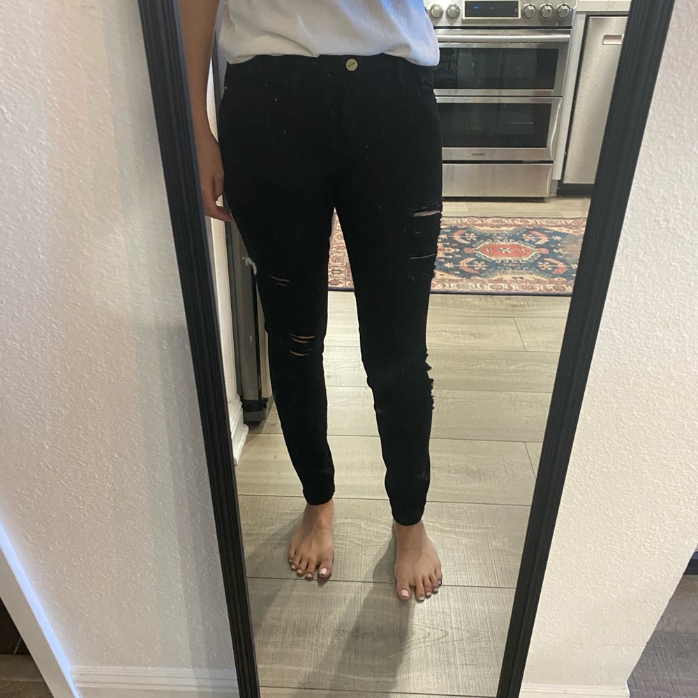 Frame distressed black skinny jeans 26